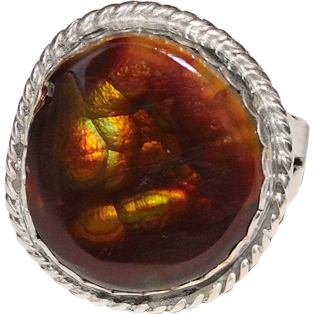 Fabulous STERLING & FIRE AGATE Stone Vintage Ring… - image 1
