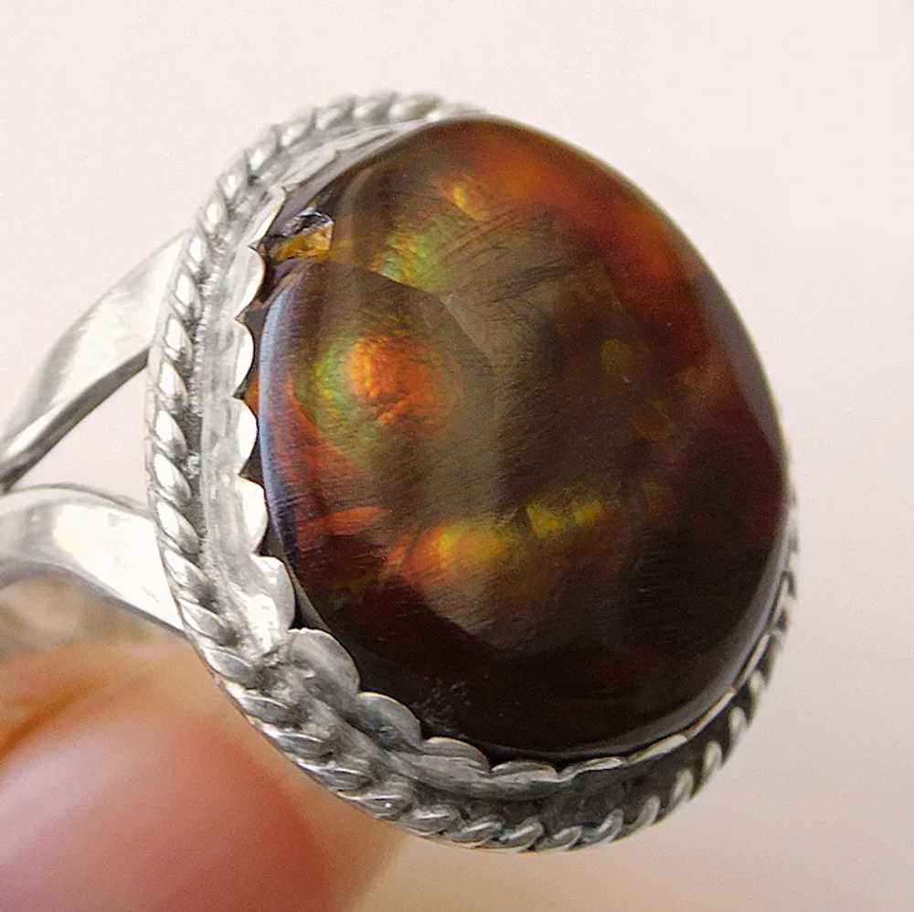 Fabulous STERLING & FIRE AGATE Stone Vintage Ring… - image 2
