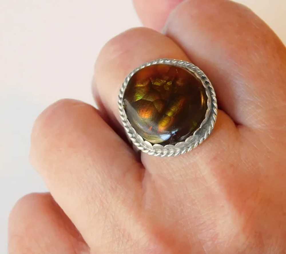 Fabulous STERLING & FIRE AGATE Stone Vintage Ring… - image 3
