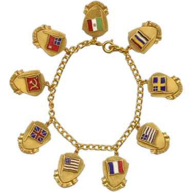 Enameled FLAGS of the WORLD Charm Bracelet