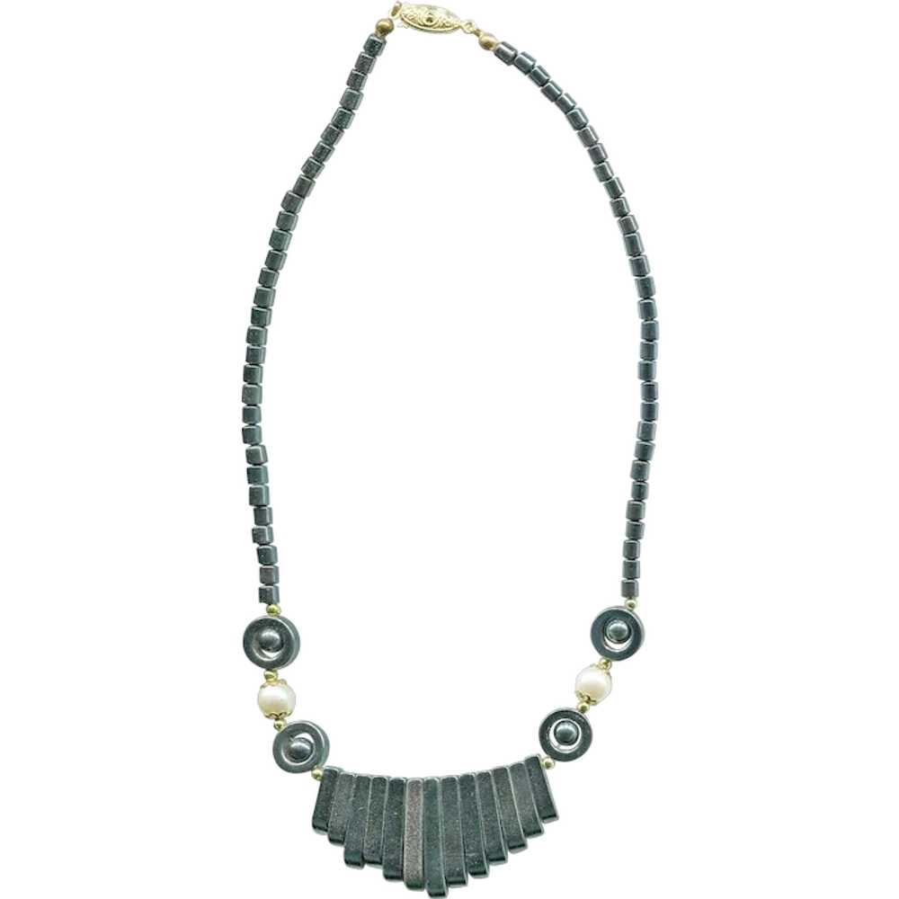 Dark Gray Glass Deco Style Necklace - image 1