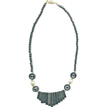 Dark Gray Glass Deco Style Necklace - image 1