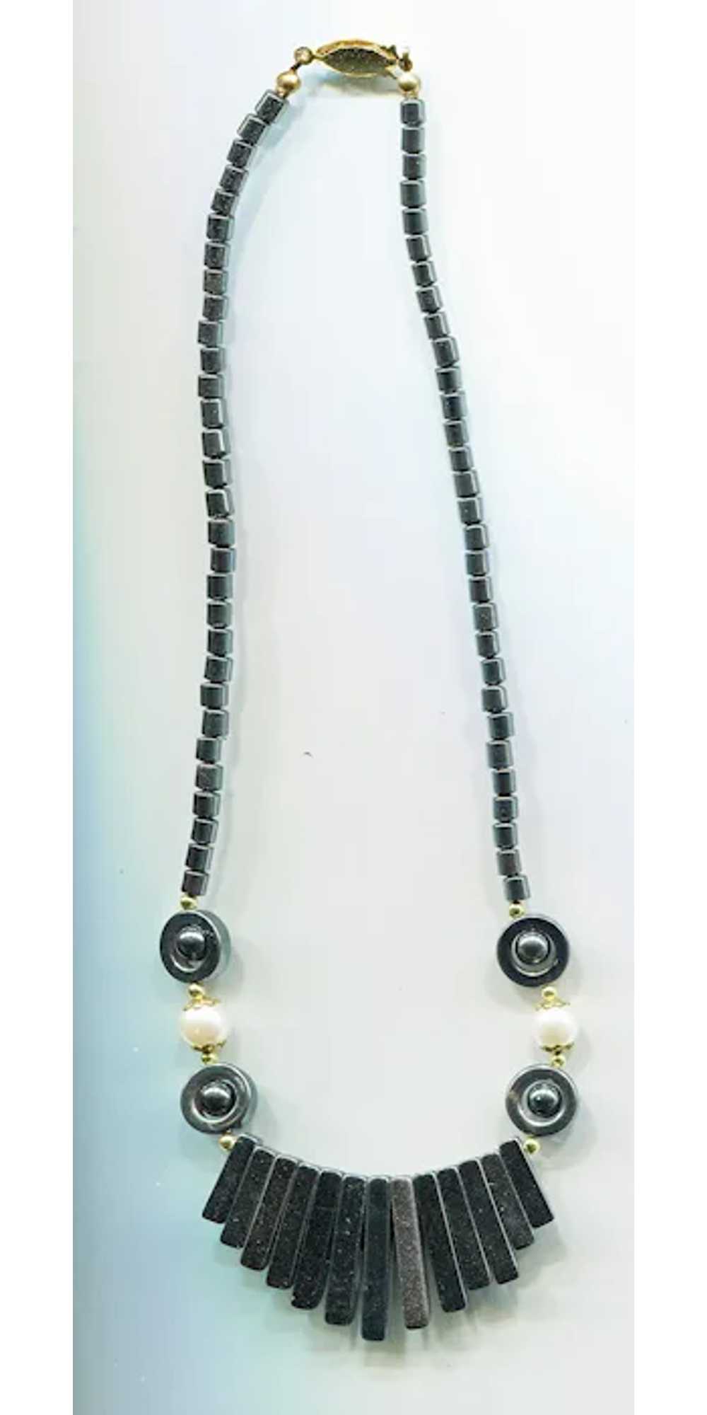 Dark Gray Glass Deco Style Necklace - image 2