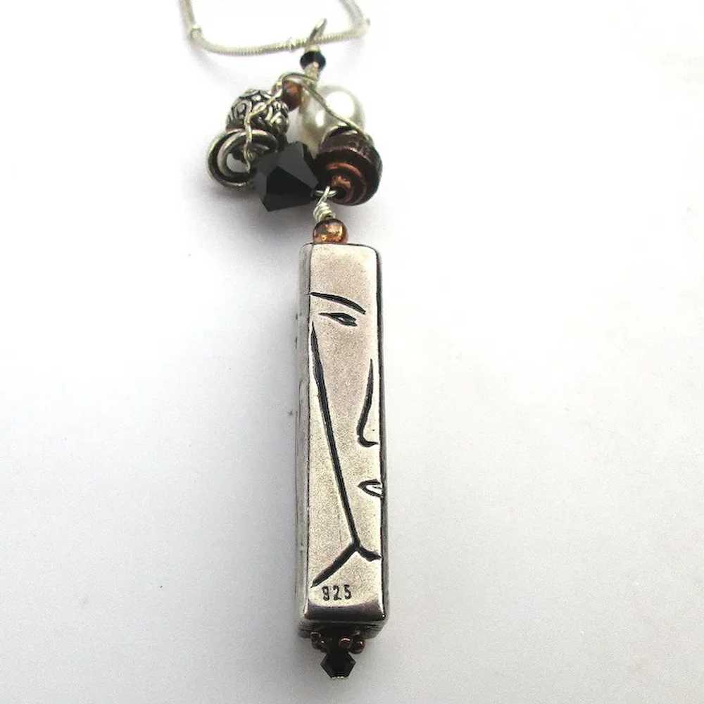 Sterling Silver Tube Necklace Faces - Etched Man … - image 3