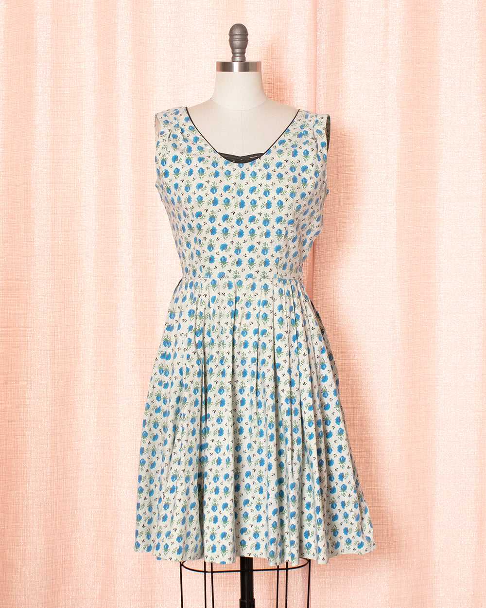 [AS-IS] 1950s JERRY GILDEN Blue Rose Sundress | s… - image 1