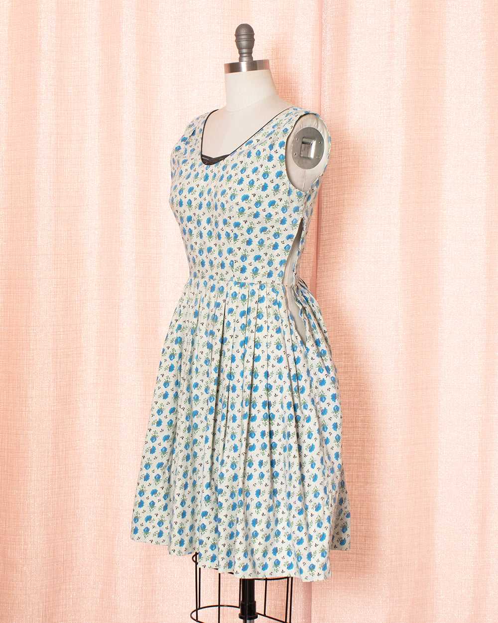 [AS-IS] 1950s JERRY GILDEN Blue Rose Sundress | s… - image 3