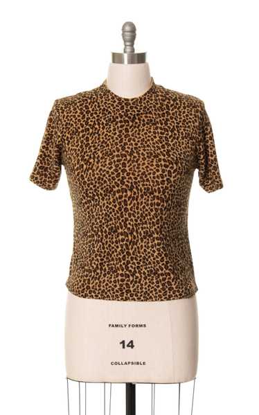 1980s Leopard Print Knit Angora Wool Sweater Top |