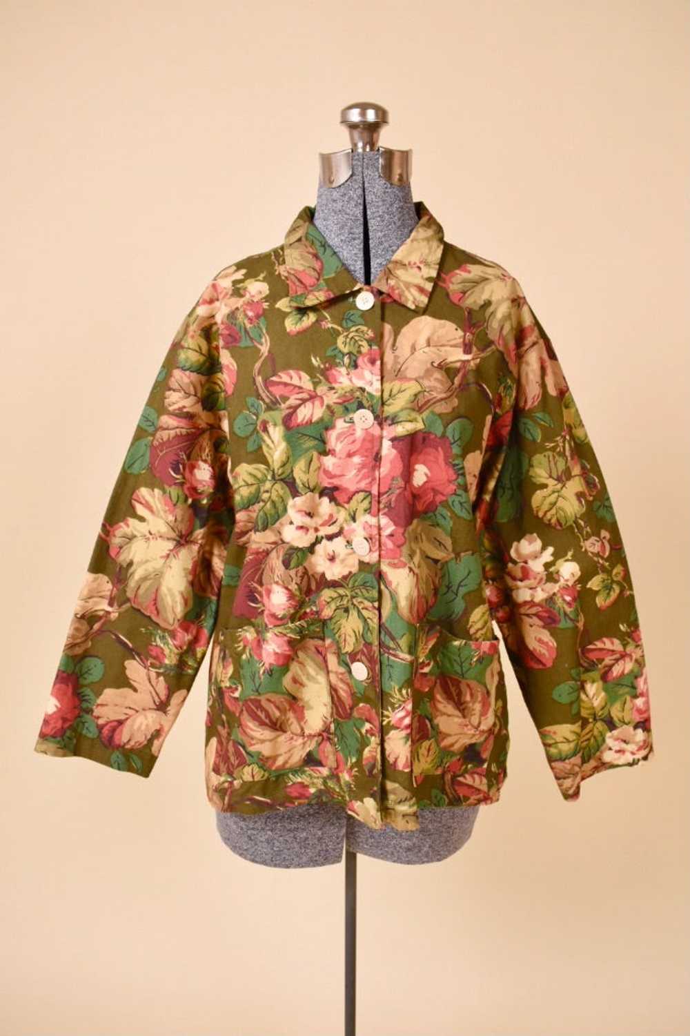 NH-Made Olive Botanical Print Cotton-Blend Jacket… - image 1