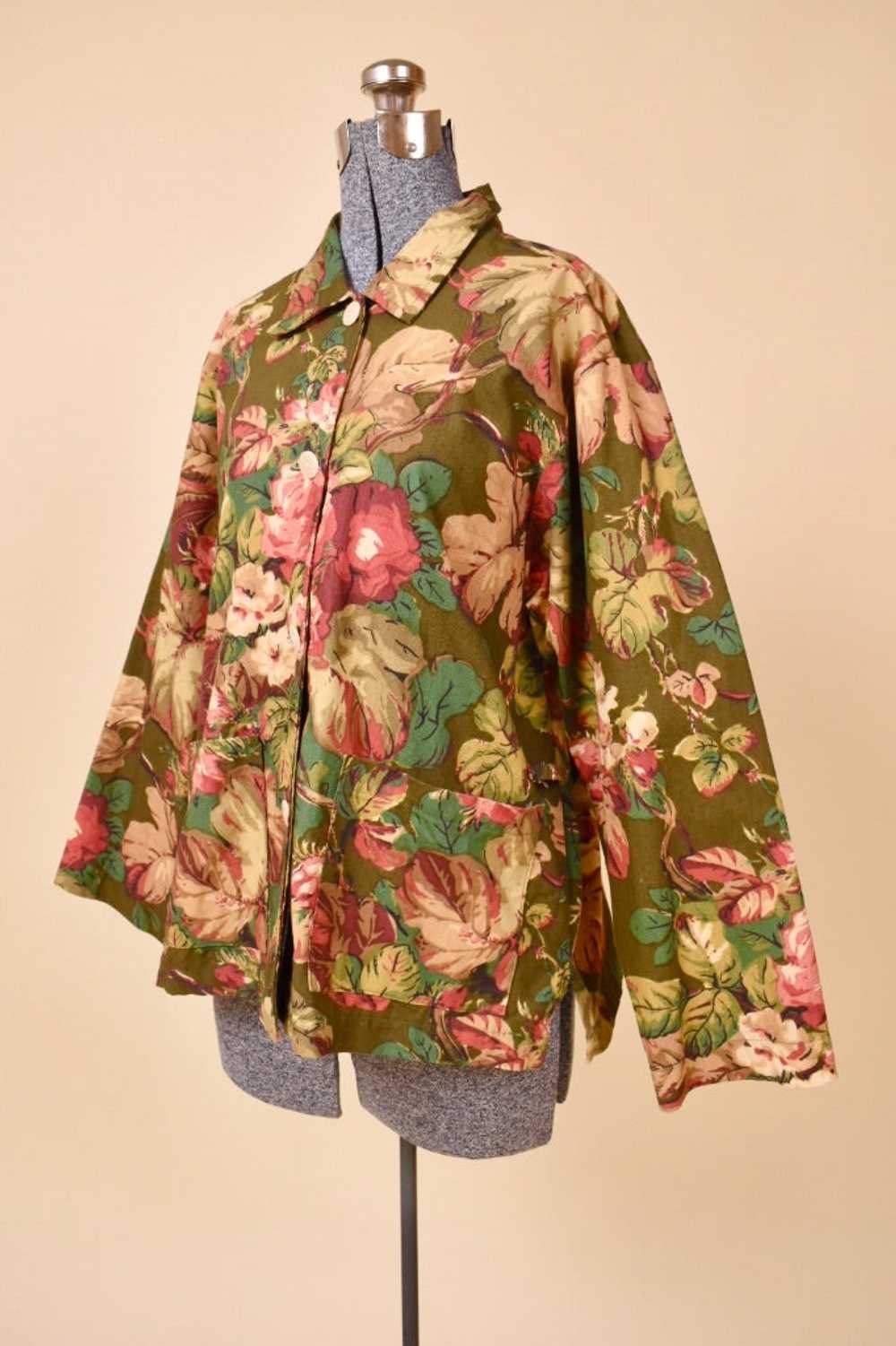 NH-Made Olive Botanical Print Cotton-Blend Jacket… - image 2