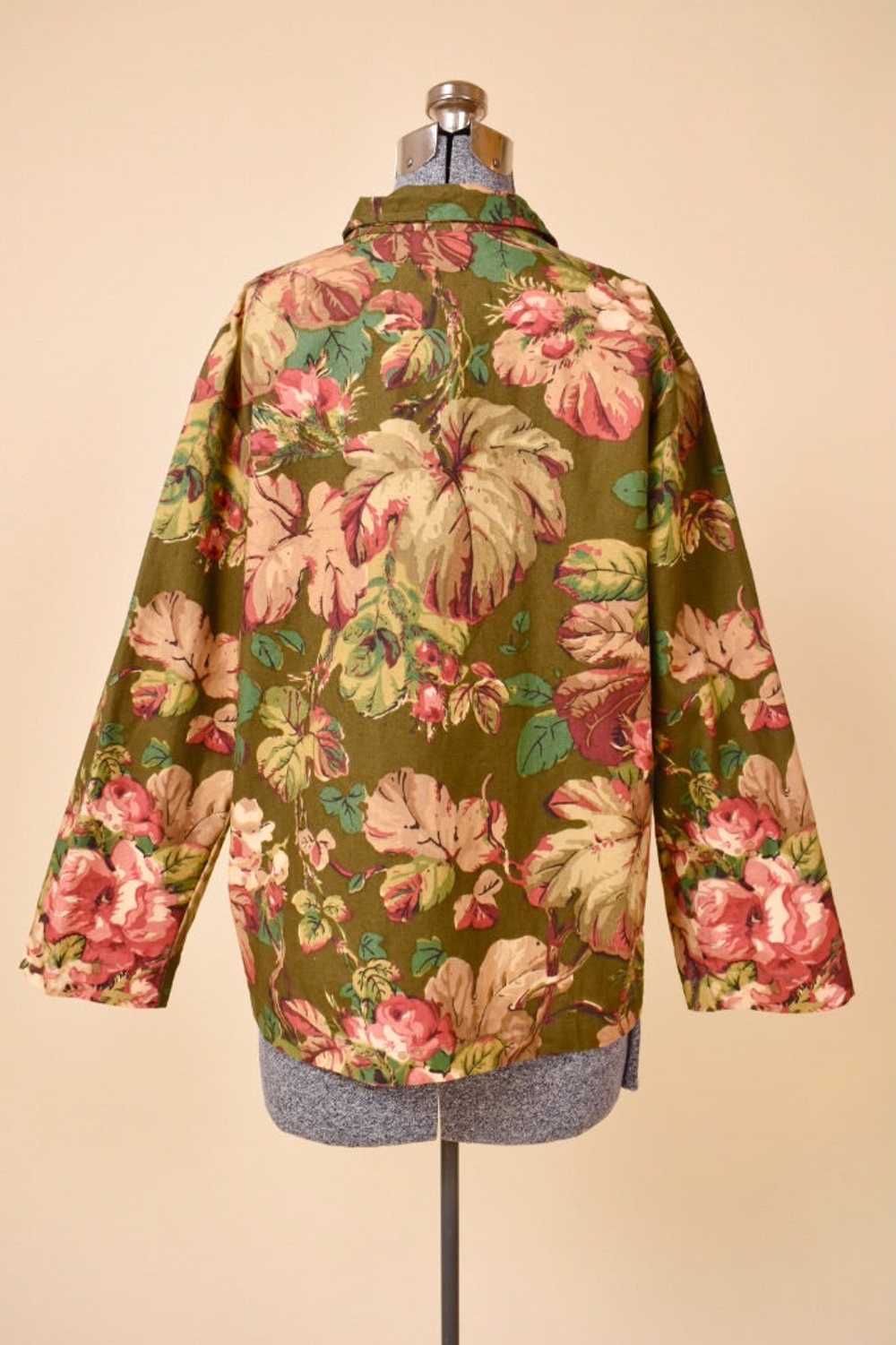 NH-Made Olive Botanical Print Cotton-Blend Jacket… - image 3