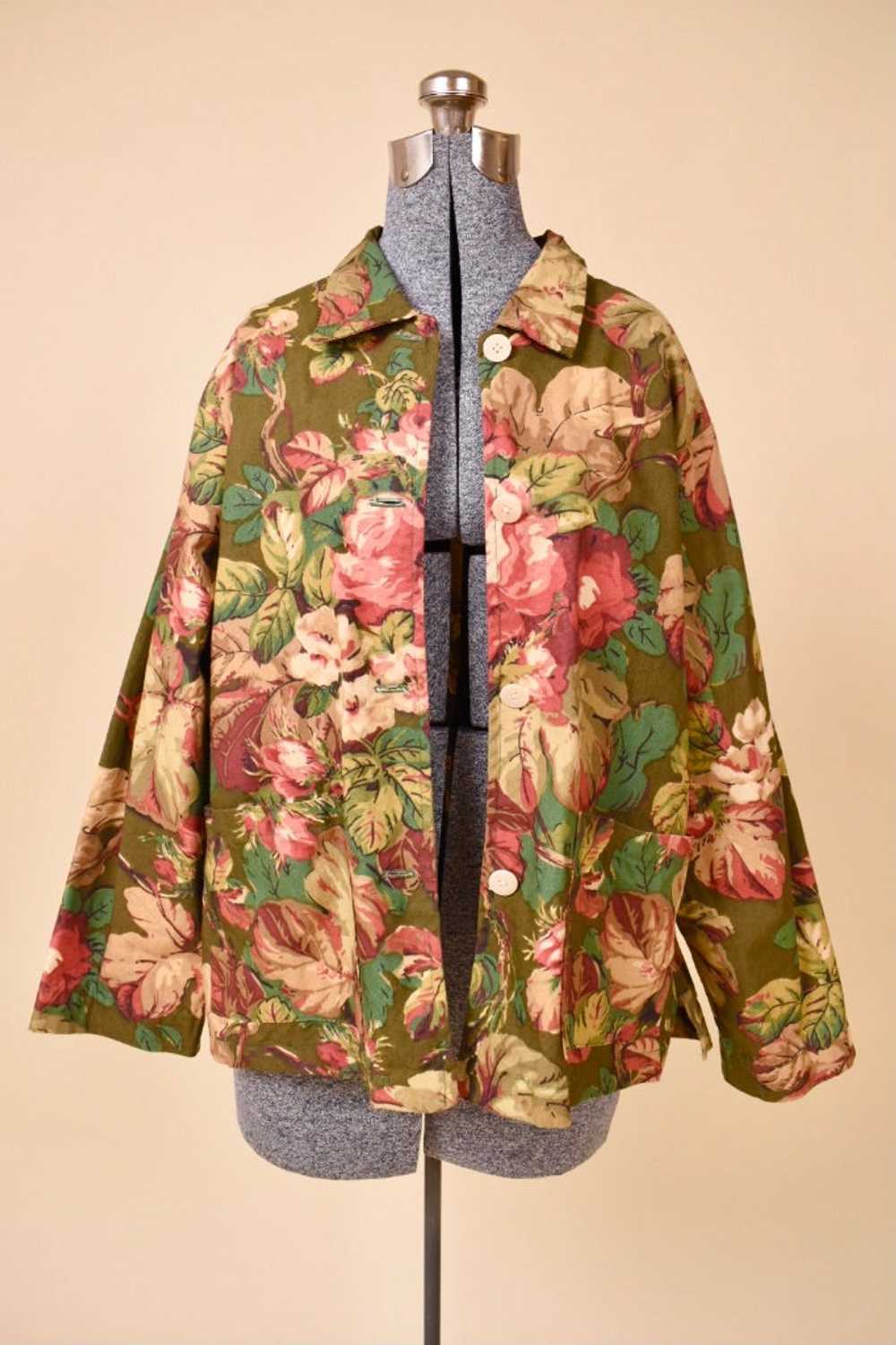 NH-Made Olive Botanical Print Cotton-Blend Jacket… - image 8