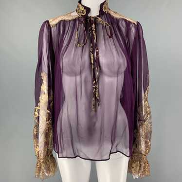 Salvatore Ferragamo Eggplant Gold Silk Lace Blouso