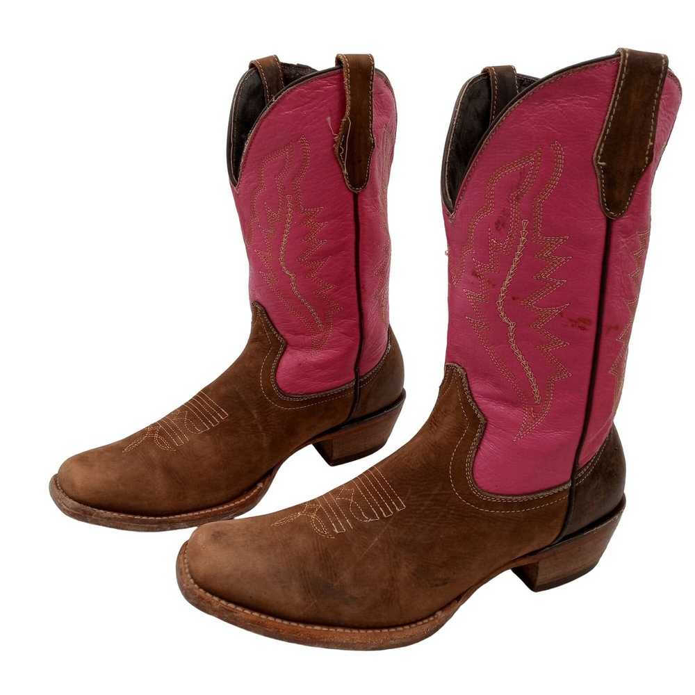 Vintage Pink Tan Cowboy Boots Womens Size 8.5 Cow… - image 12