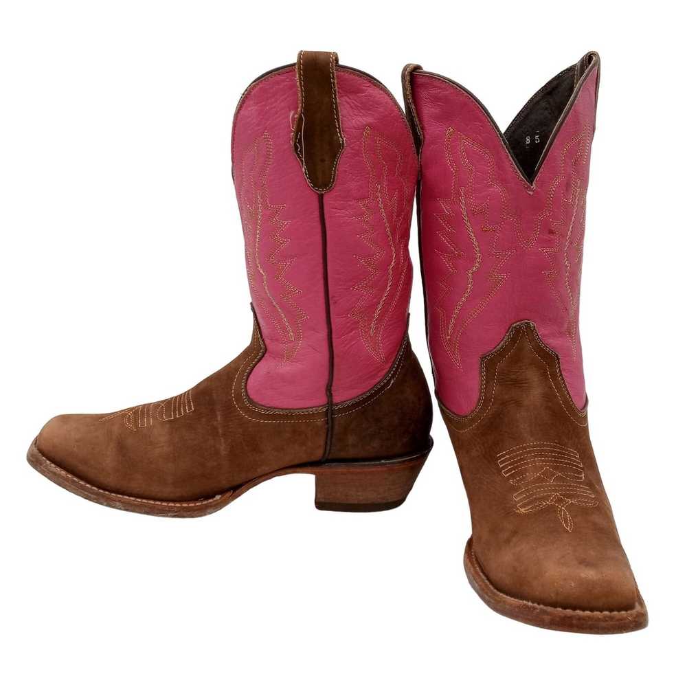 Vintage Pink Tan Cowboy Boots Womens Size 8.5 Cow… - image 1