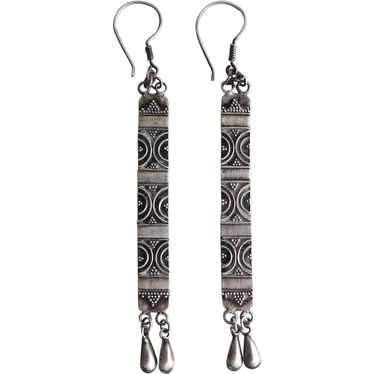 Granulated Sterling Long Drop Balinese Earrings