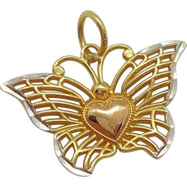 New 14k multi color Gold heart butterfly Pendant charm love fine 2024 jewelry 1.6g