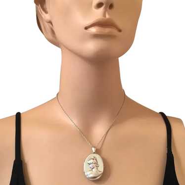 Vintage Locket Pendant Lady With Laurel Tiara Doub