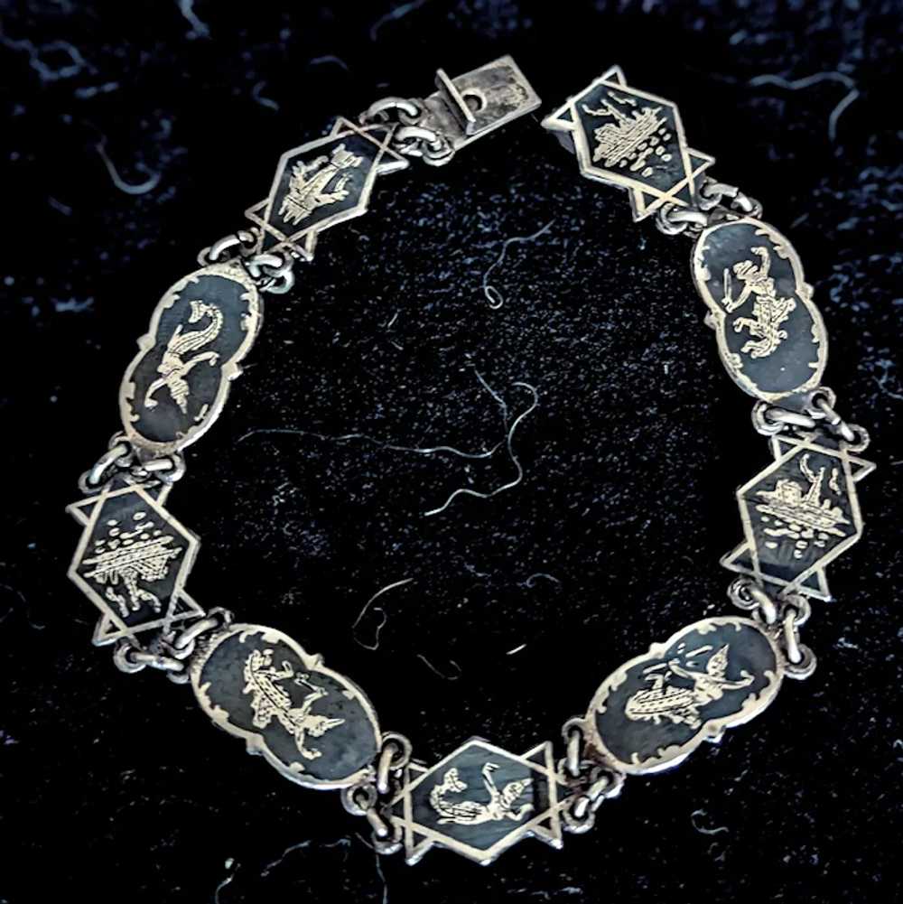 Sterling silver and Niello bracelet Siam 7 charac… - image 5