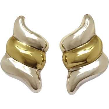 Mexican Puffy Sterling & Golden Brass Clip On Ear… - image 1
