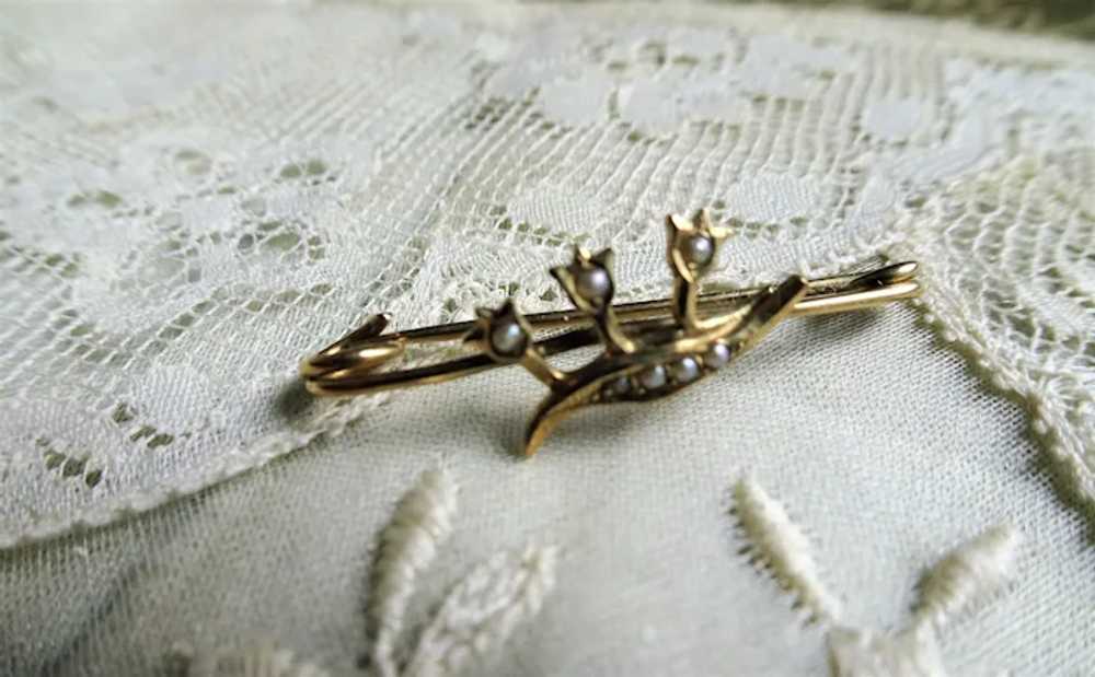 BEAUTIFUL Antique Gold and Seed Pearls Brooch,Lil… - image 3