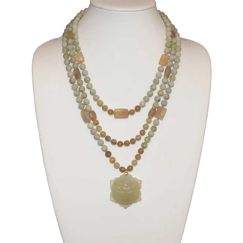 Shades of Green Necklace with Carved Jade Pendant - image 1