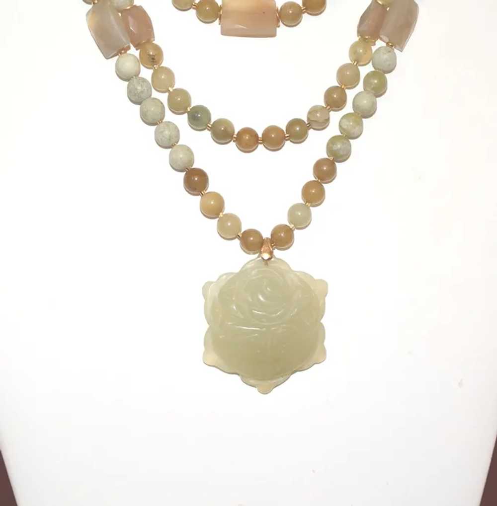 Shades of Green Necklace with Carved Jade Pendant - image 2