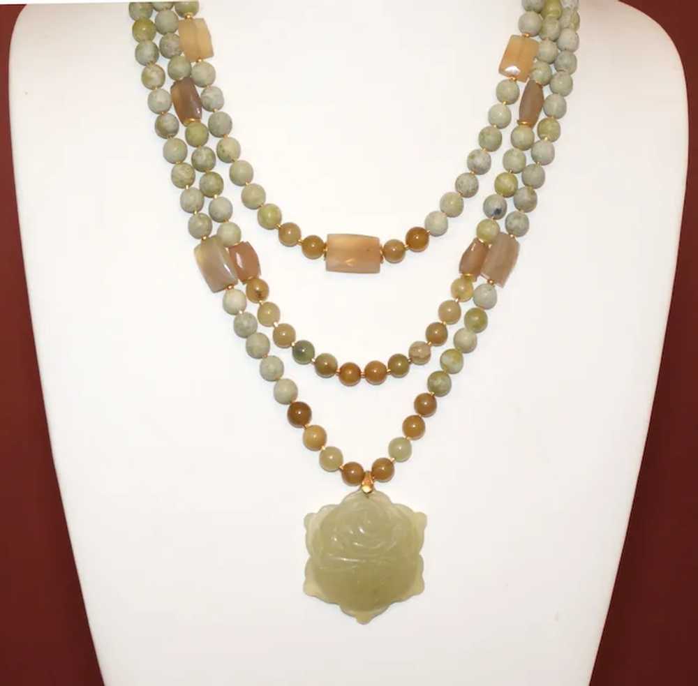 Shades of Green Necklace with Carved Jade Pendant - image 3