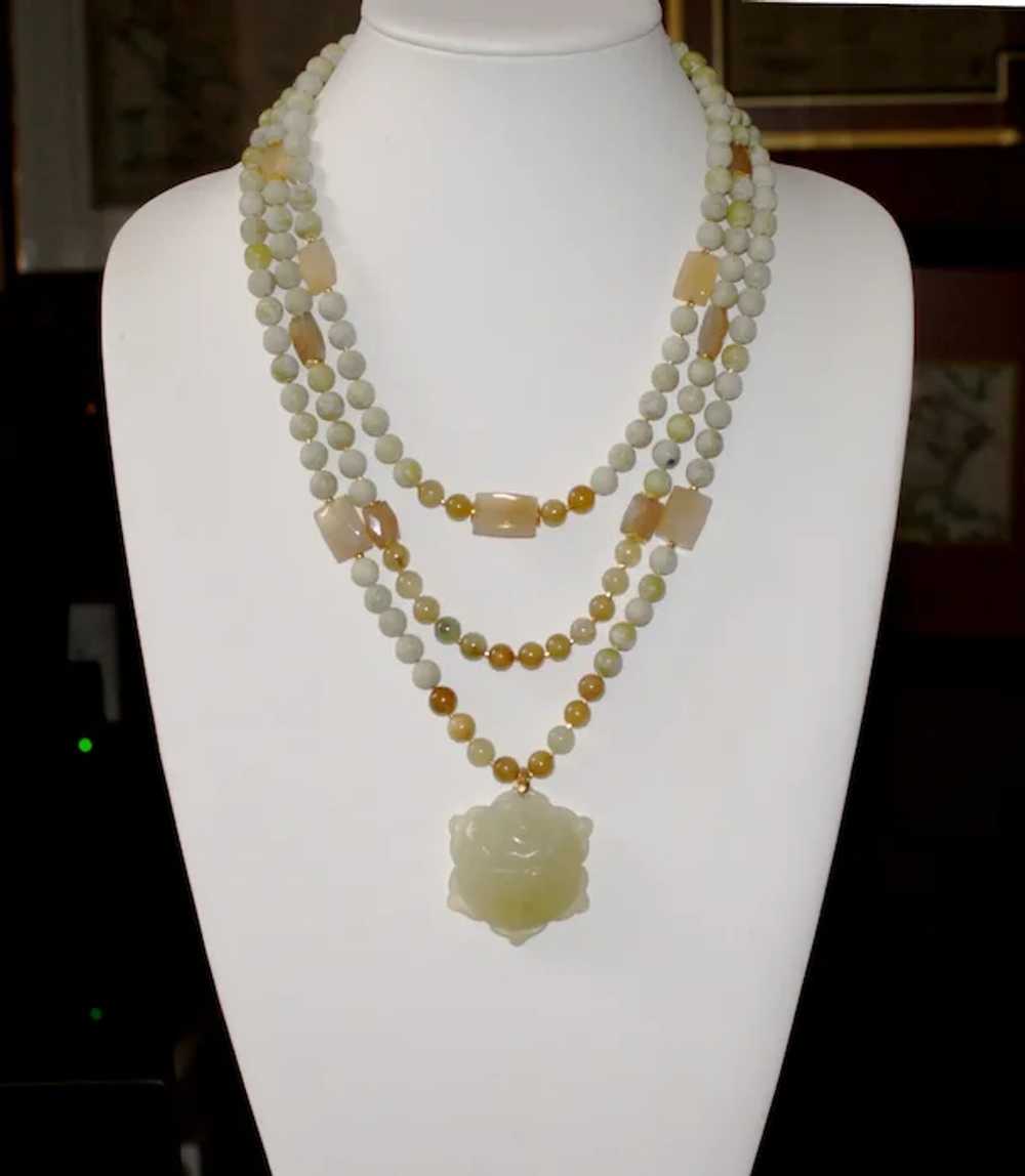 Shades of Green Necklace with Carved Jade Pendant - image 4