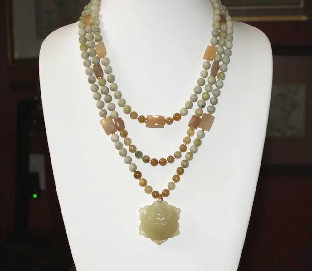Shades of Green Necklace with Carved Jade Pendant - image 6