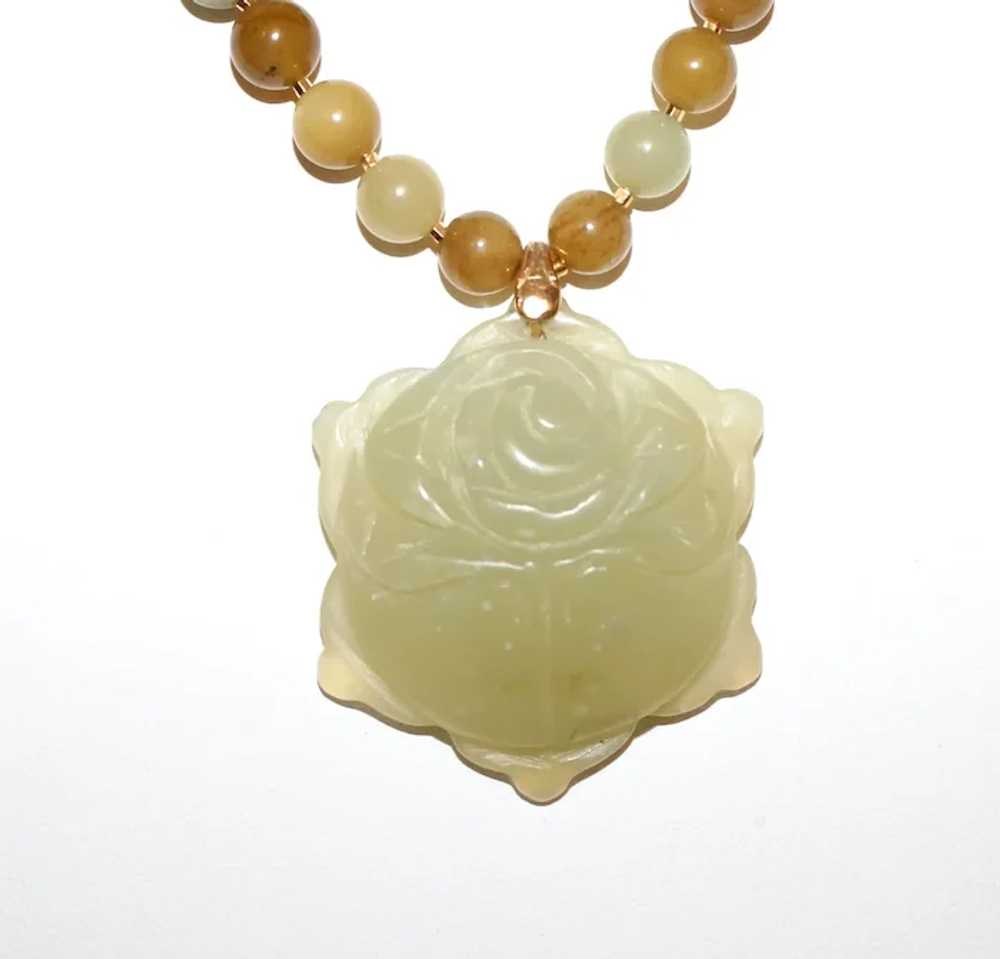 Shades of Green Necklace with Carved Jade Pendant - image 7