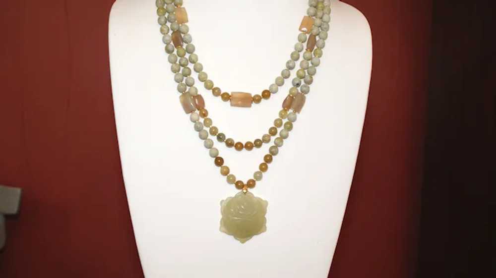 Shades of Green Necklace with Carved Jade Pendant - image 8