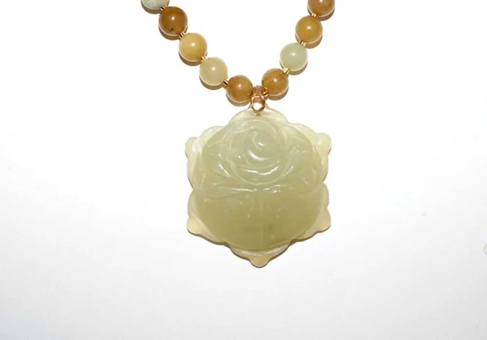 Shades of Green Necklace with Carved Jade Pendant - image 9