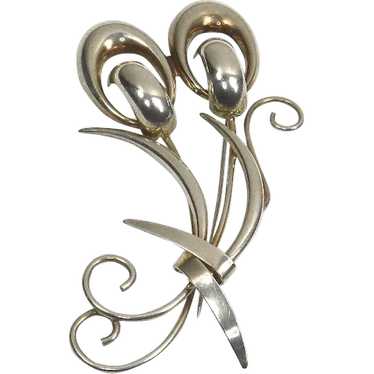 Sterling Sculptural Flower Brooch – 1950s – Large