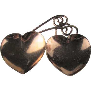 Early Copper Tone Twin Hearts Pin