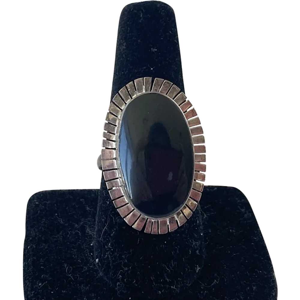 REDUCED Mexican Sterling Oval Onyx Adjustable Ring - image 1