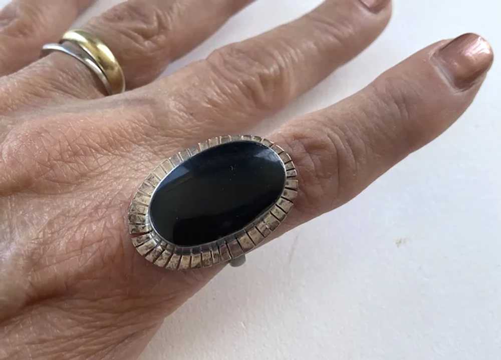 REDUCED Mexican Sterling Oval Onyx Adjustable Ring - image 6