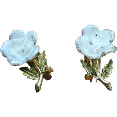 LOVELY Vintage Coro Earrings, Glass Roses, Botani… - image 1