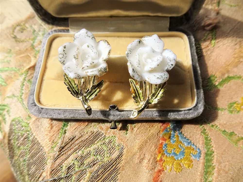 LOVELY Vintage Coro Earrings, Glass Roses, Botani… - image 3