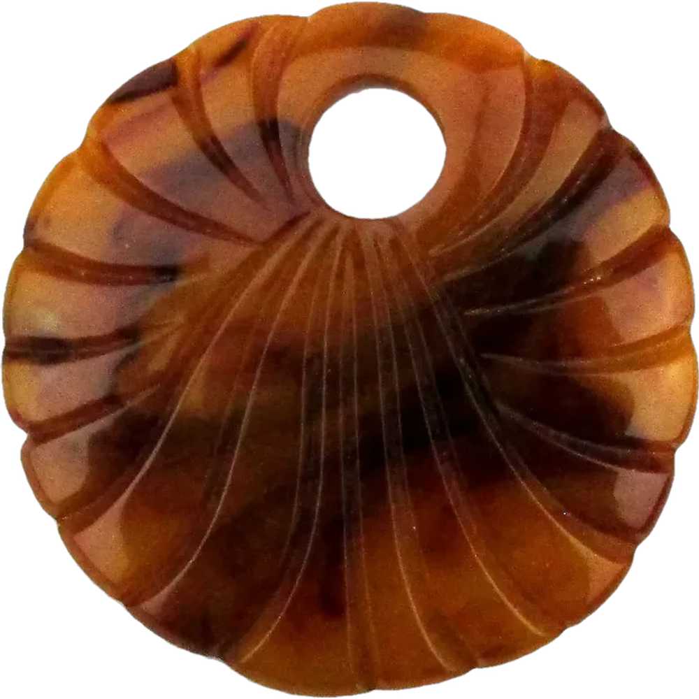 Vintage Carved Bakelite Swirling Pin Pendant - Bu… - image 1