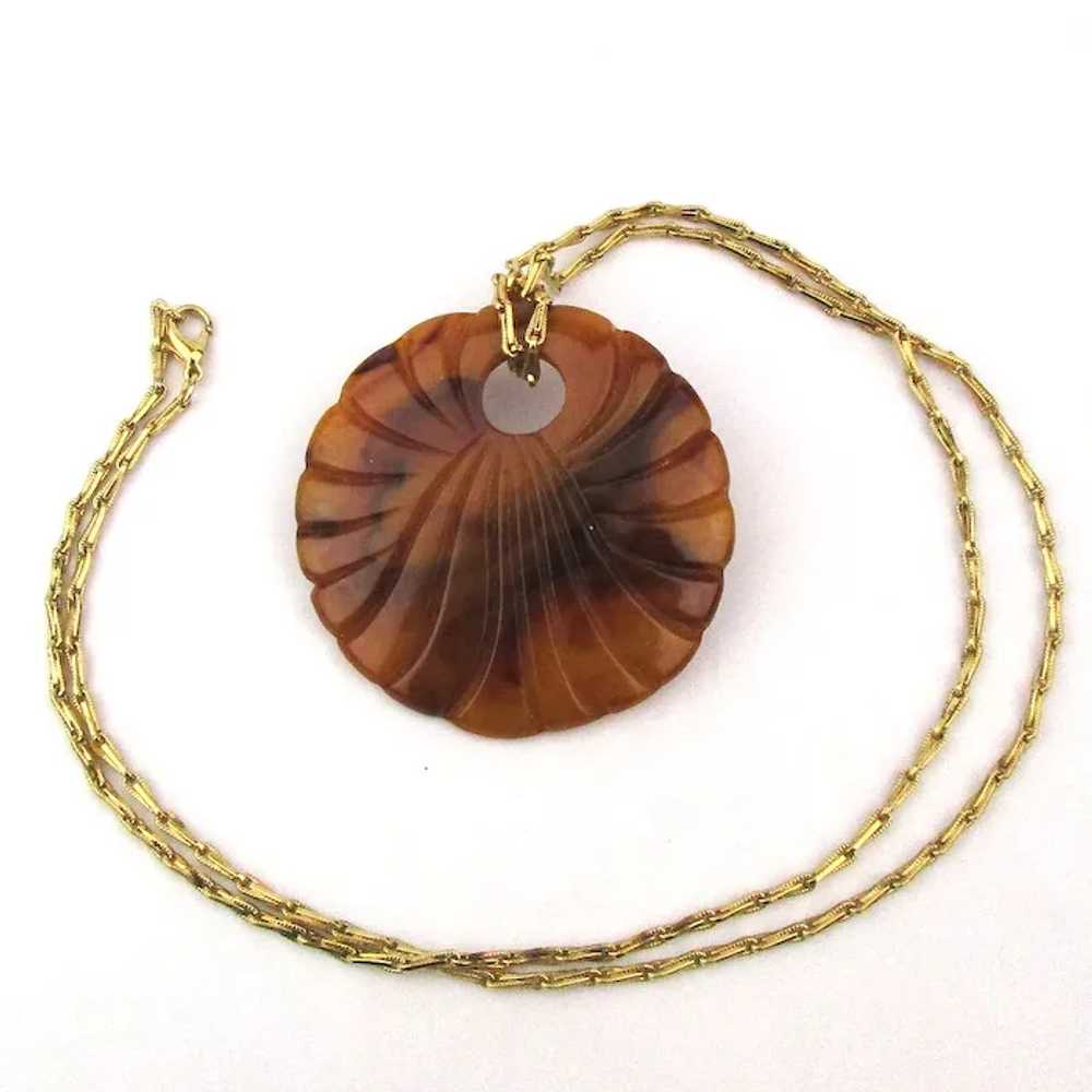 Vintage Carved Bakelite Swirling Pin Pendant - Bu… - image 2