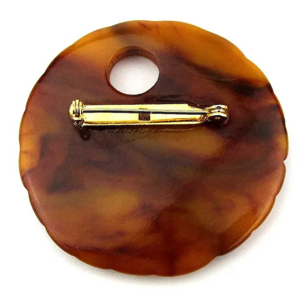 Vintage Carved Bakelite Swirling Pin Pendant - Bu… - image 5