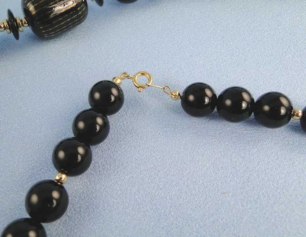 Long Bead Necklace Black and Gold Vintage - image 3