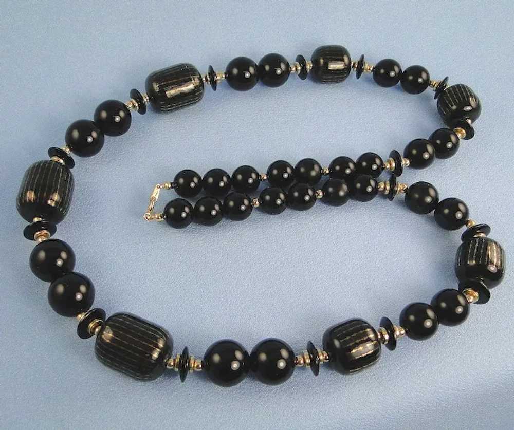 Long Bead Necklace Black and Gold Vintage - image 5