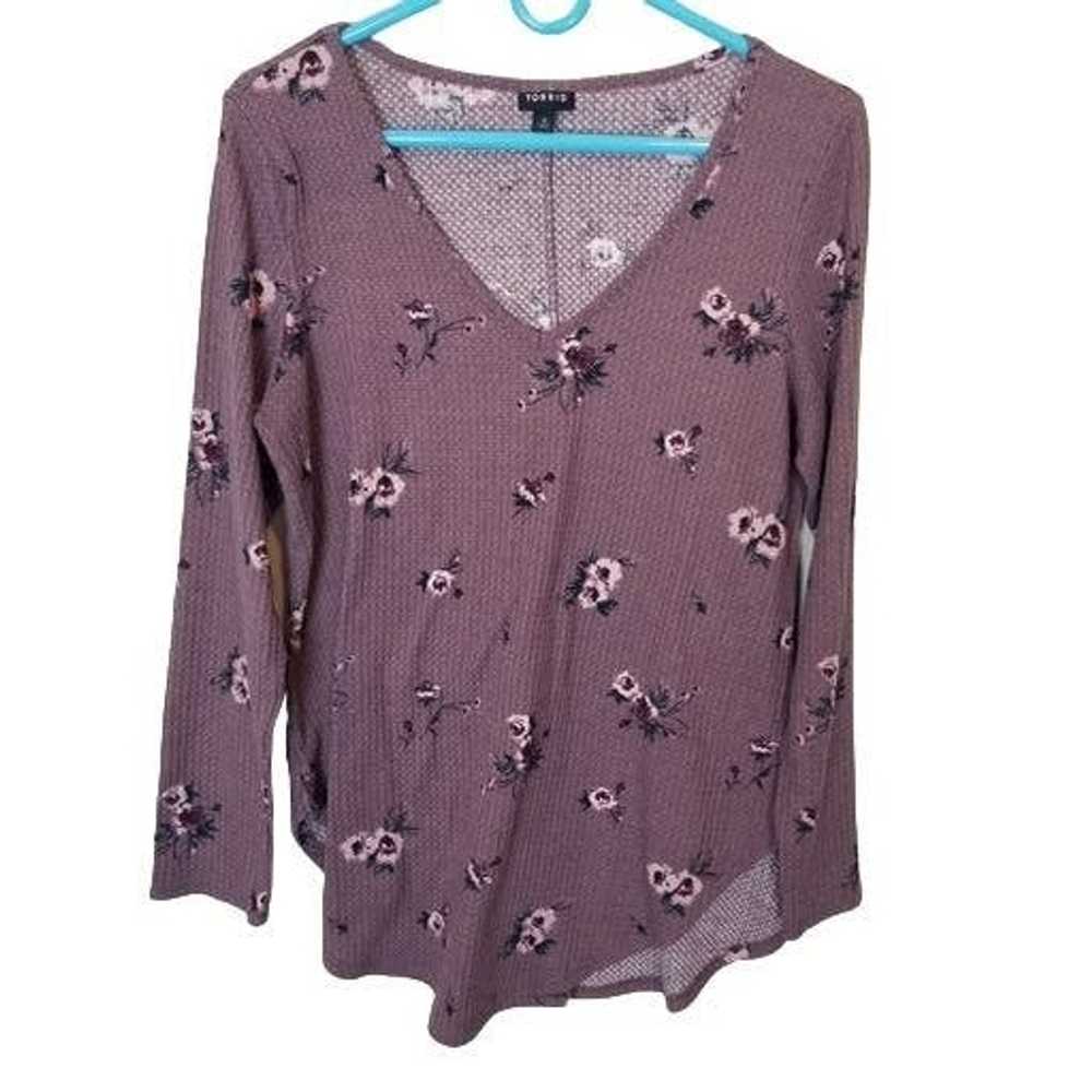 Other Torrid 0X Floral Waffle Knit Long Sleeve Te… - image 2