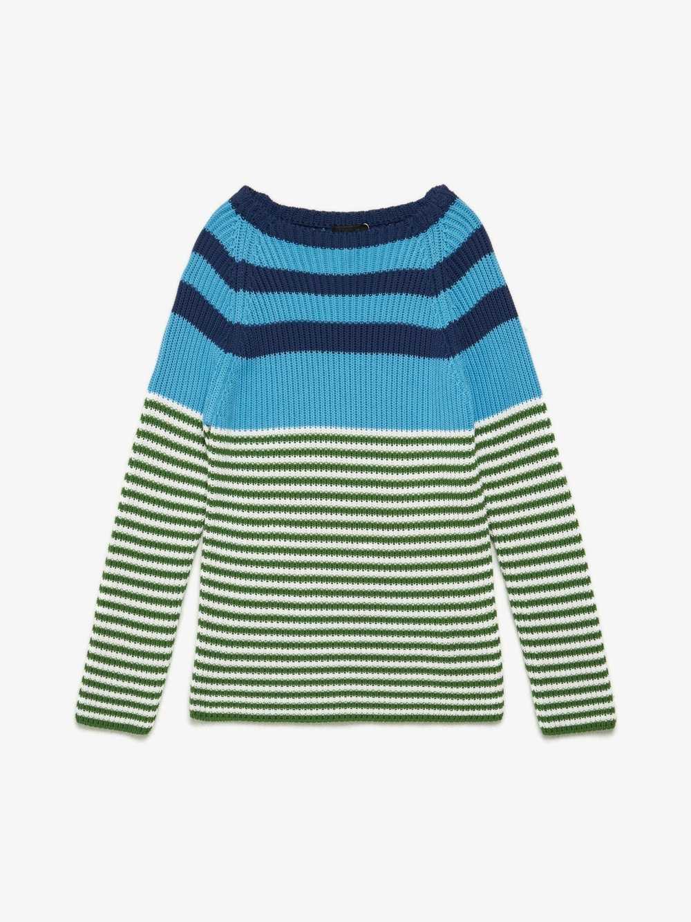 Prada Blue And Green Striped Cotton Sweater - image 1