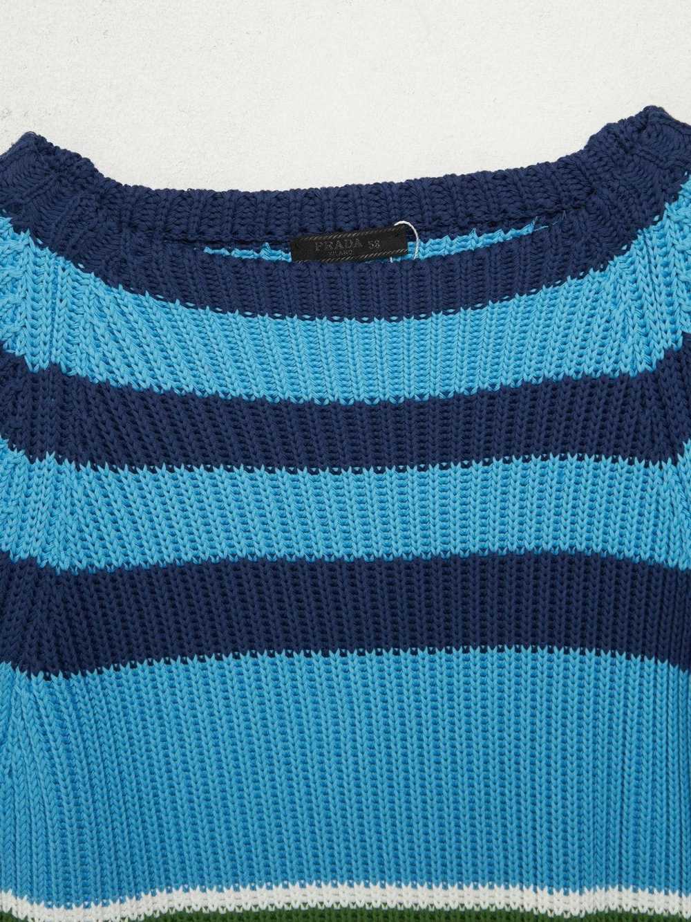 Prada Blue And Green Striped Cotton Sweater - image 4