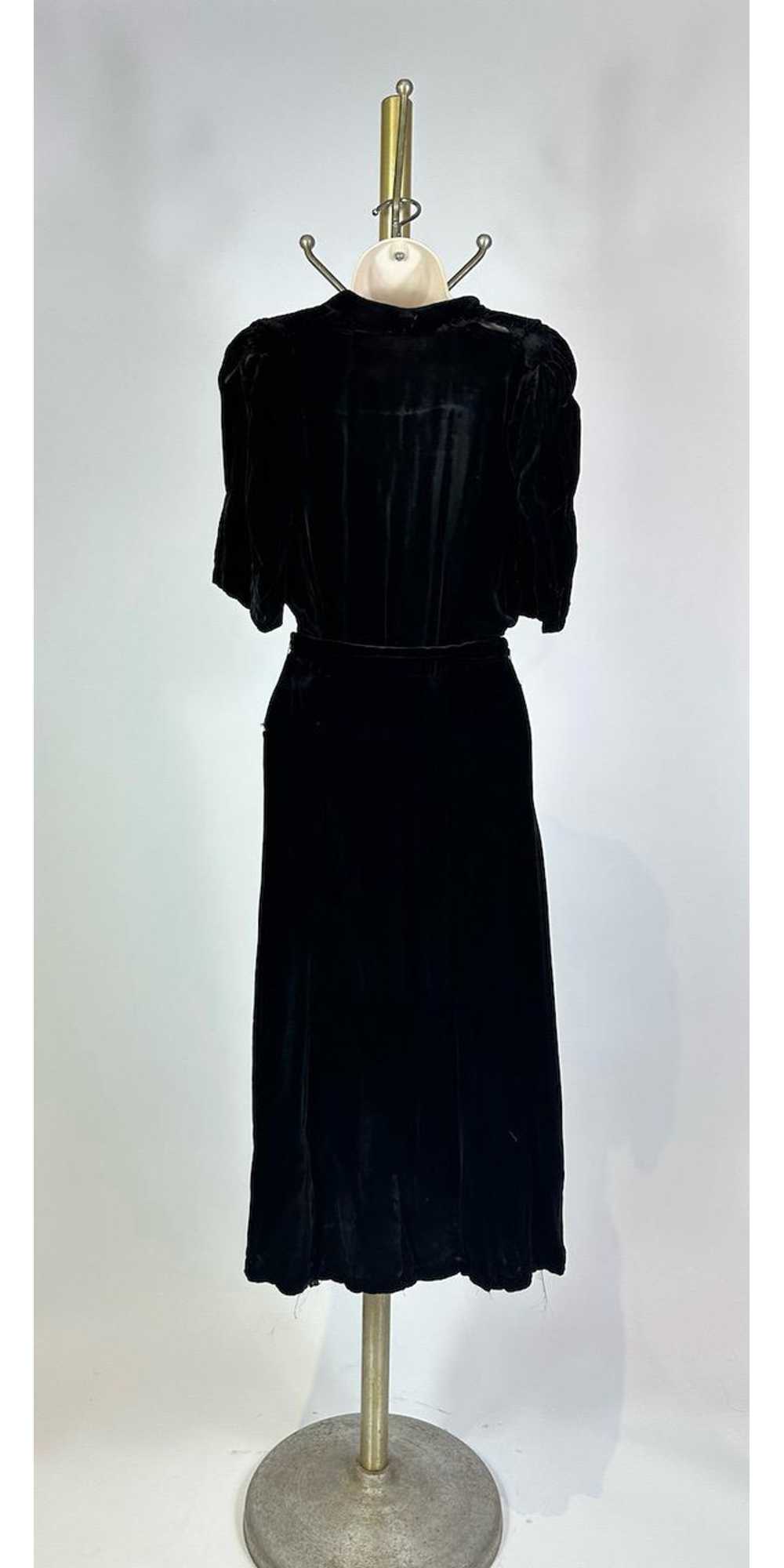 1930s - 1940s Black Silk Velvet Pintucked Dress - image 5