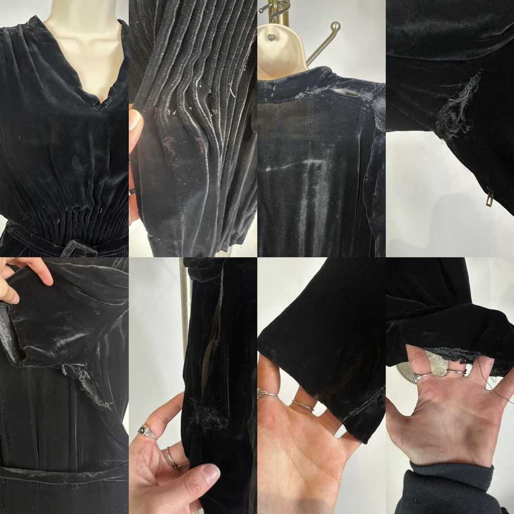 1930s - 1940s Black Silk Velvet Pintucked Dress - image 7