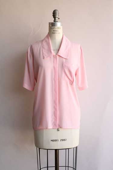 Vintage 1980s Blouse, Pink Dagger Collar with Pock