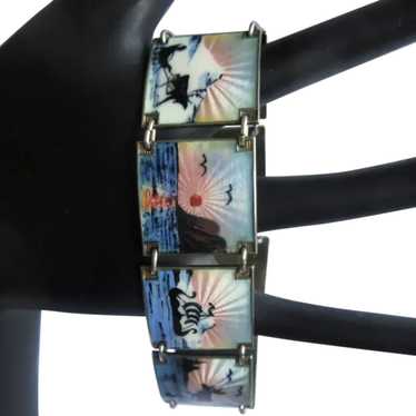 Sterling Guilloche Enamel Bracelet, Norway, Ivor … - image 1